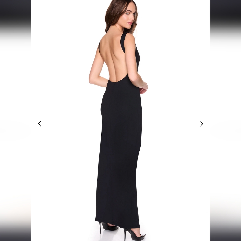 SUSANA MONACO low back tank slit dress with bodysuit lining, BLACK, SIZE-XL $228